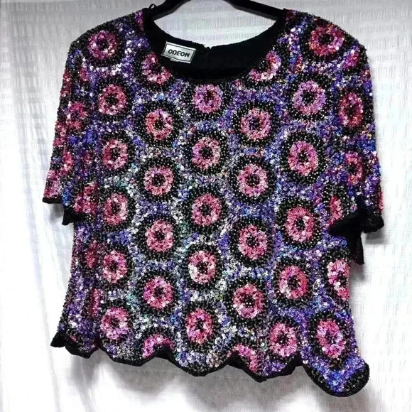 Vintage Odeon floral Sequence beading  top. - Picture 2 of 8